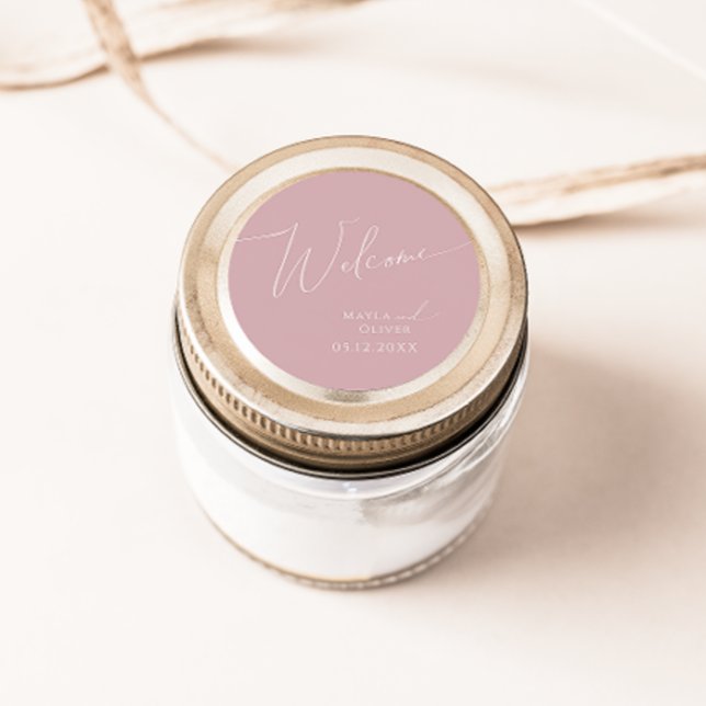 Whimsical Script | Dusty Rose Wedding Welcome Classic Round Sticker (Creator Uploaded)