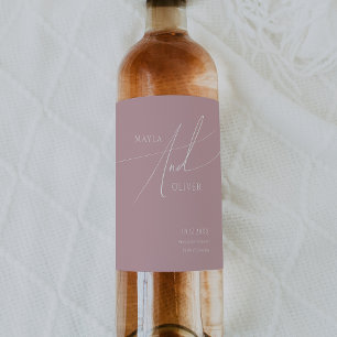 Whimsical Script   Dusty Rose Wedding Wine Label