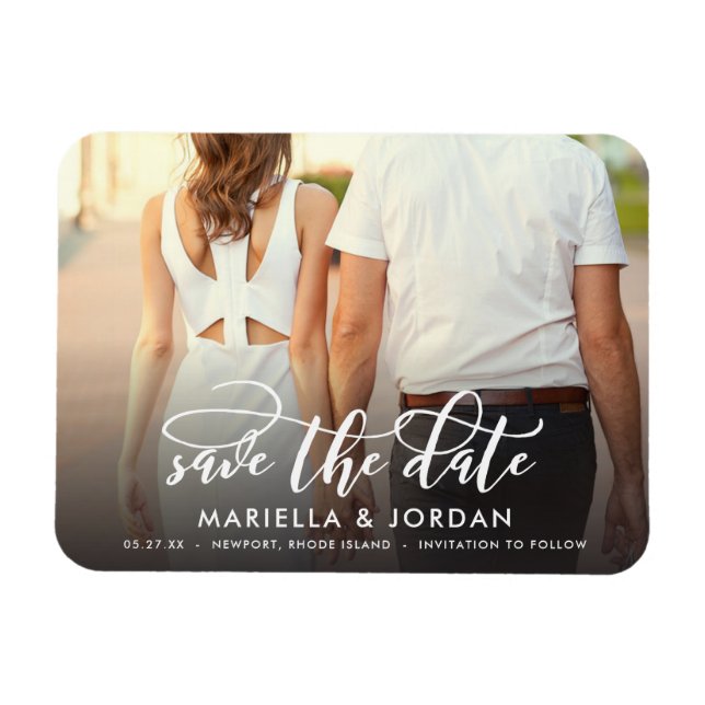 Whimsical Script Full Photo Save the Date Magnet (Horizontal)