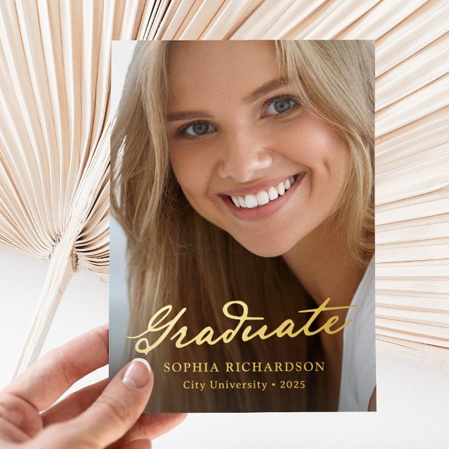Whimsical Script Gold Foil Graduation Announcement (Creator Uploaded)