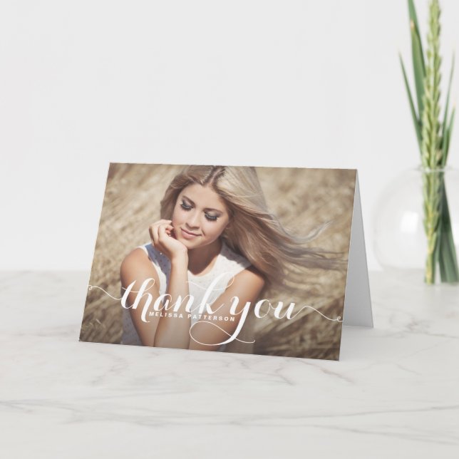 Whimsical Script Graduation Thank You Card (Front)