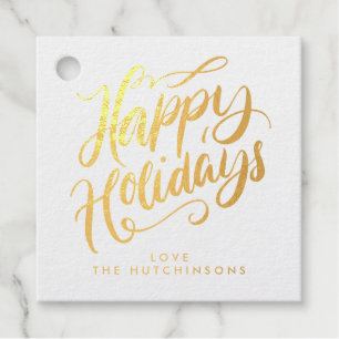 Whimsical Script Happy Holidays Gold Foil Gift Tag