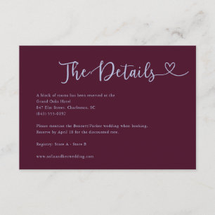 Whimsical Script Heart Plum Wedding Details Enclosure Card