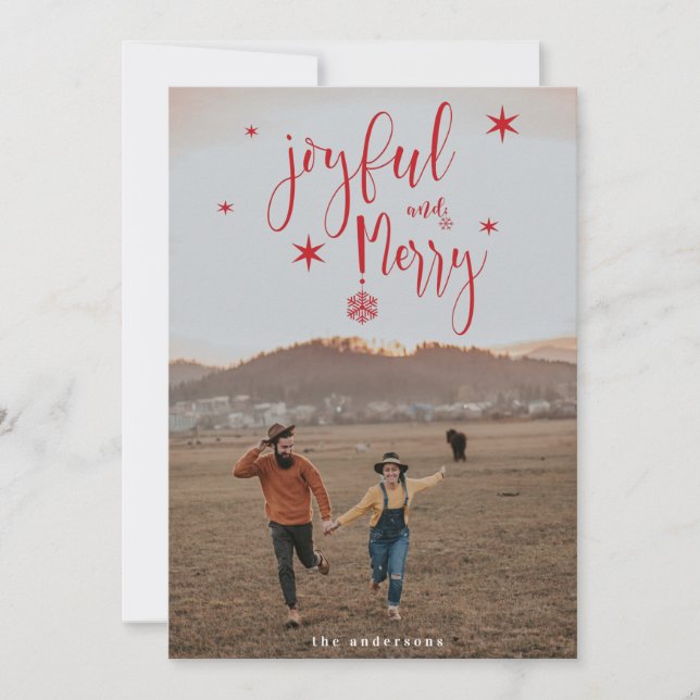 whimsical script joyful and merry christmas photo invitation (Front)