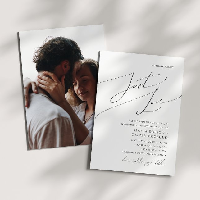 Whimsical Script Just Love Photo Wedding Invitation (Creator Uploaded)