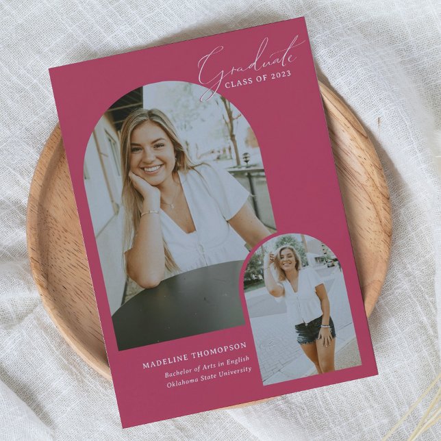 Whimsical Script Magenta Arch Photo Graduation Announcement (Creator Uploaded)