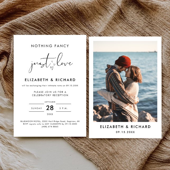 Whimsical Script Nothing Fancy Just Love Wedding Invitation (Creator Uploaded)