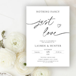Whimsical Script Nothing Fancy Just Love Wedding Invitation