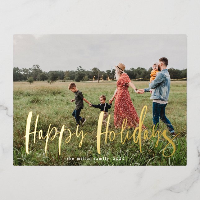 whimsical script photo happy holiday card (Front)