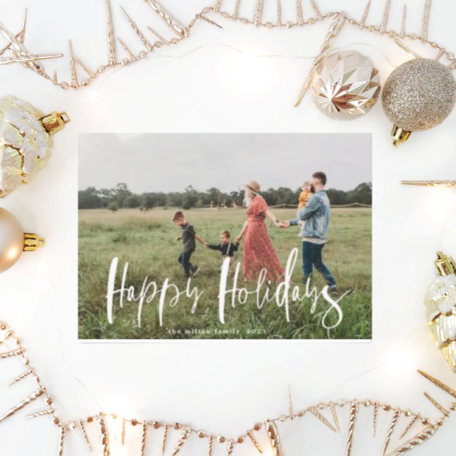 Whimsical Script Photo Happy Holiday Card (Creator Uploaded)