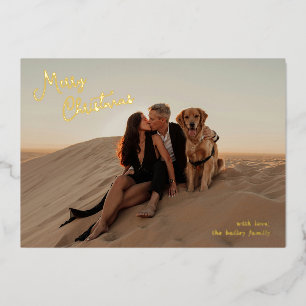 Whimsical Script Photo Modern Christmas Foil Holiday Card
