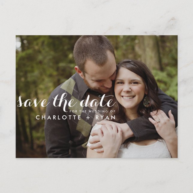 Whimsical Script Photo Save the Date Postcard (Front)