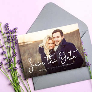 Whimsical Script Photo Wedding Save the Date
