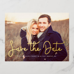 Whimsical Script Photo Wedding Save the Date Foil Invitation Postcard