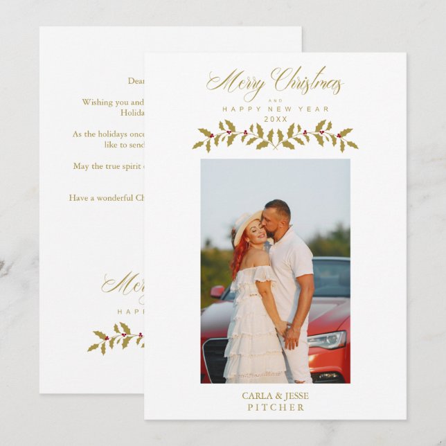 Whimsical Script Quote Photo Christmas Family Gold Holiday Card (Front/Back)