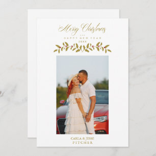 Whimsical Script Quote Photo Christmas Family Gold Holiday Card