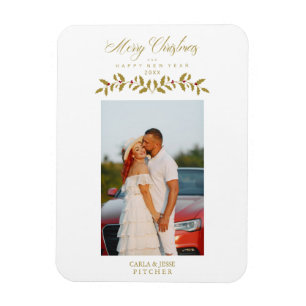 Whimsical Script Quote Photo Christmas Family Gold Magnet