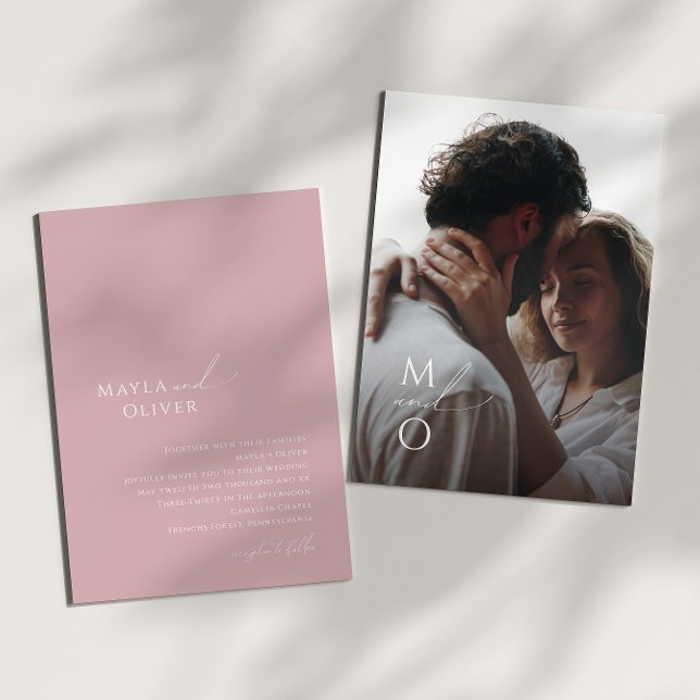 Whimsical Script | Rose Monogram Photo Wedding Invitation (Creator Uploaded)