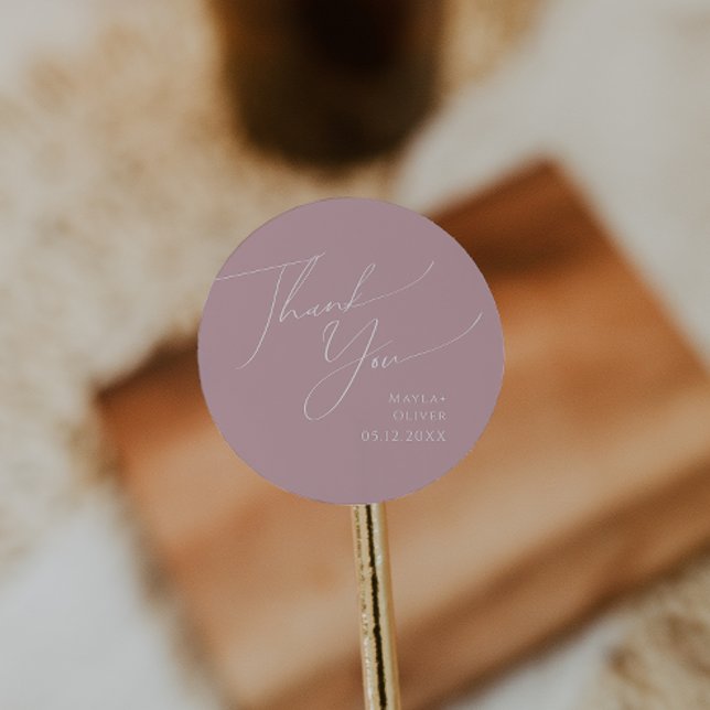 Whimsical Script | Rose Thank You Wedding Favour Classic Round Sticker (Creator Uploaded)