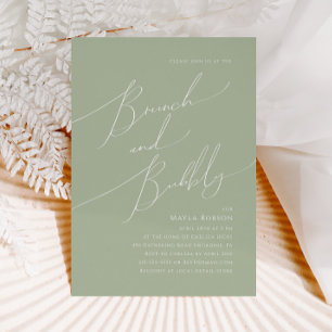 Whimsical Script   Sage Green Brunch and Bubbly Invitation