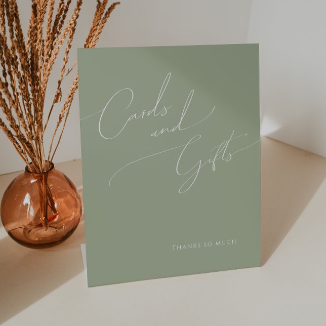 Whimsical Script | Sage Green Cards and Gifts Pedestal Sign (Creator Uploaded)