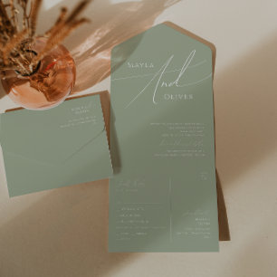 Whimsical Script   Sage Green Casual Seal and Send All In One Invitation