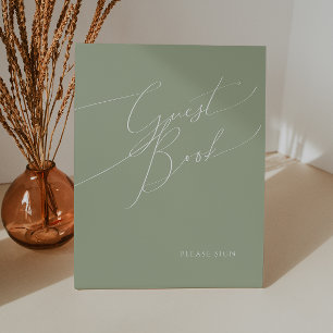 Whimsical Script   Sage Green Guest Book Pedestal Sign