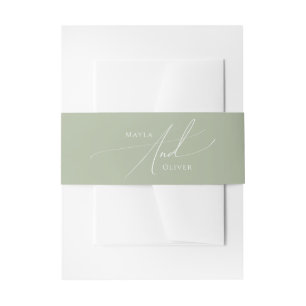 Whimsical Script Sage Green Invitation Belly Band