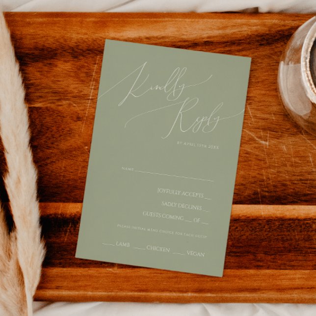 Whimsical Script Sage Green Menu Choice RSVP Card (Creator Uploaded)