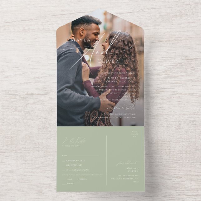 Whimsical Script | Sage Green Photo Seal and Send All In One Invitation (Inside)