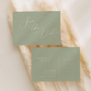 Whimsical Script Sage Green Save The Date Invitation Postcard