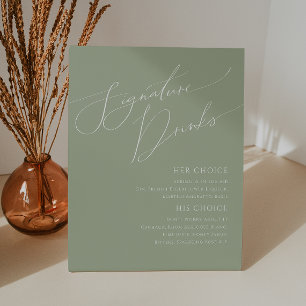 Whimsical Script   Sage Green Signature Drinks Pedestal Sign