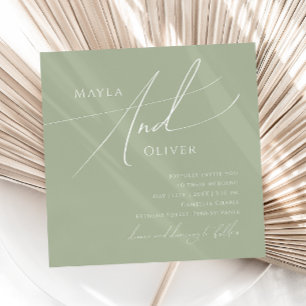 Whimsical Script   Sage Green Square Wedding Invitation
