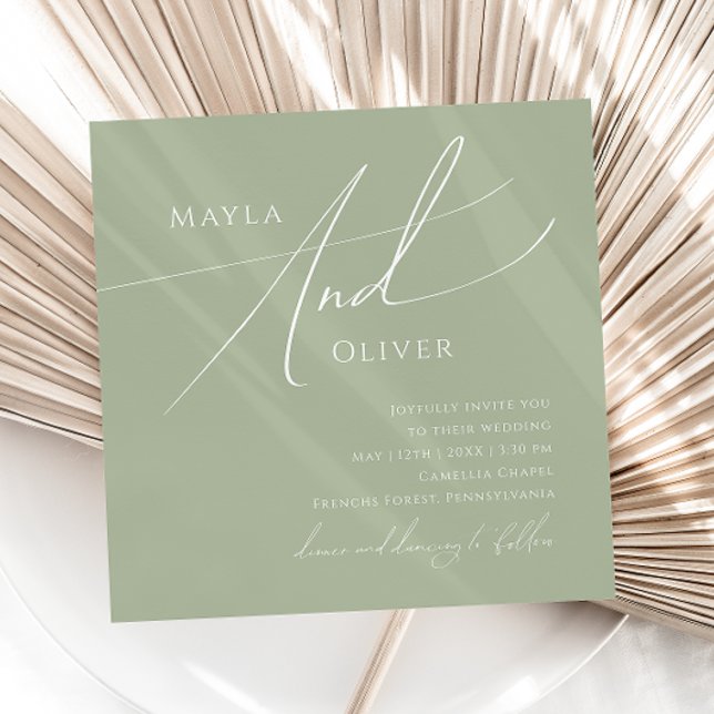 Whimsical Script | Sage Green Square Wedding Invitation (Creator Uploaded)