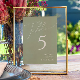 Whimsical Script   Sage Green Table Number