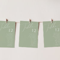 Whimsical Script | Sage Green Table Number Chart
