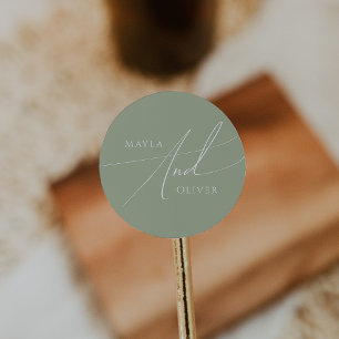 Whimsical Script   Sage Green Wedding Classic Round Sticker
