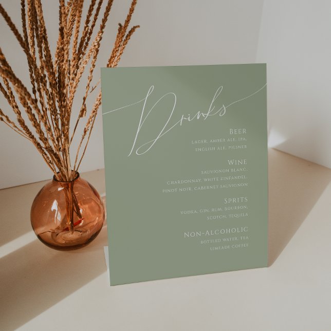 Whimsical Script | Sage Green Wedding Drinks Menu Pedestal Sign (Creator Uploaded)