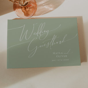 Whimsical Script Sage Green Wedding Guestbook