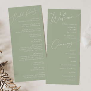 Whimsical Script   Sage Green Wedding Program Programme