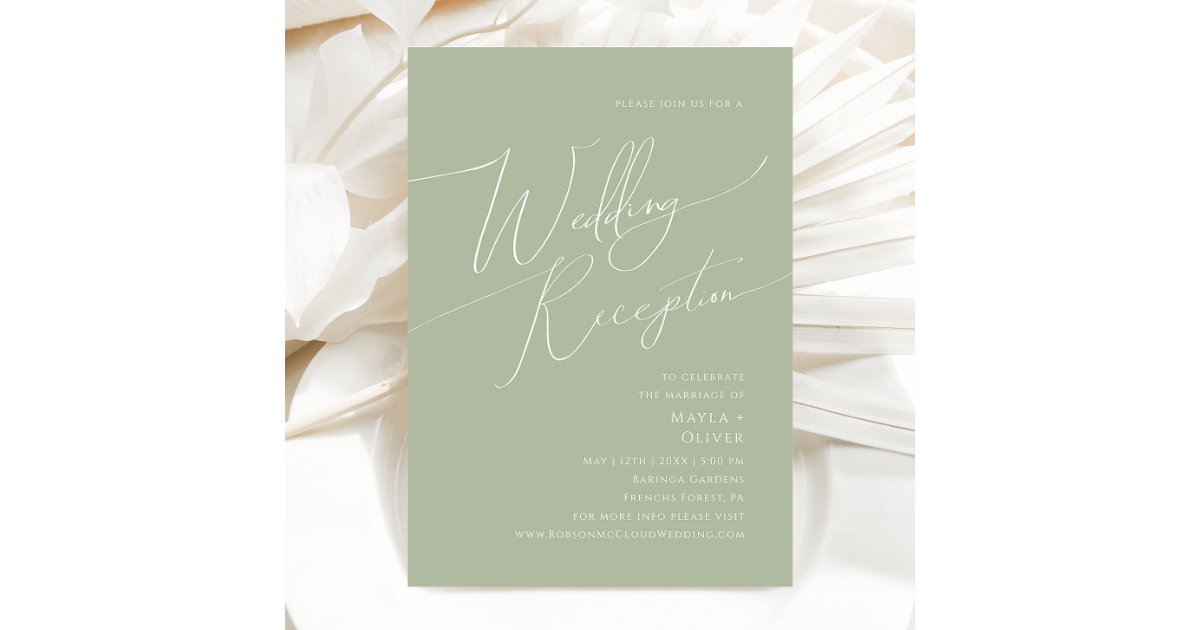 Whimsical Script Sage Green Wedding Reception Invitation Zazzle 