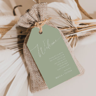Whimsical Script   Sage Green Wedding Welcome Gift Tags