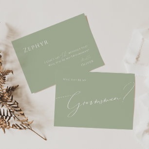 Whimsical Script   Sage Groomsman Proposal Card