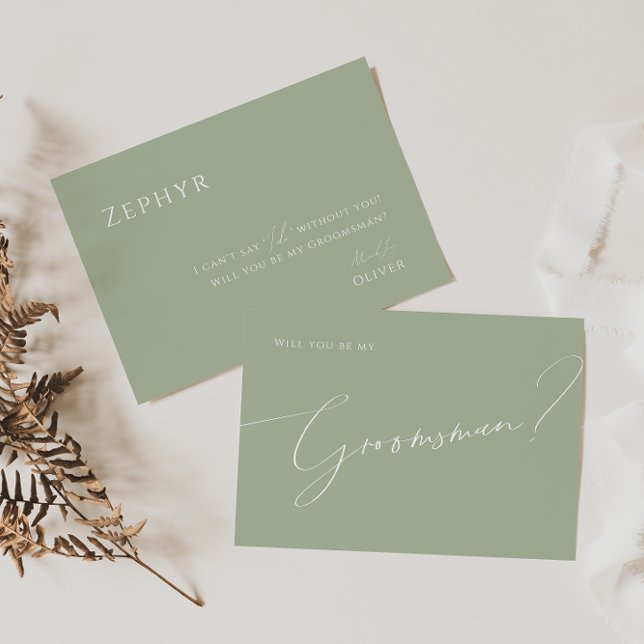 Whimsical Script | Sage Groomsman Proposal Card (Creator Uploaded)