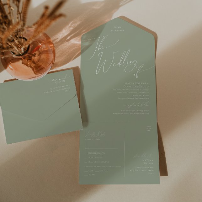 Whimsical Script | Sage Wedding Of Seal and Send  All In One Invitation (Creator Uploaded)