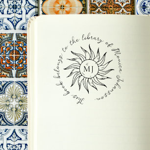 Whimsical Script Sun Flower Custom Library Book  Rubber Stamp
