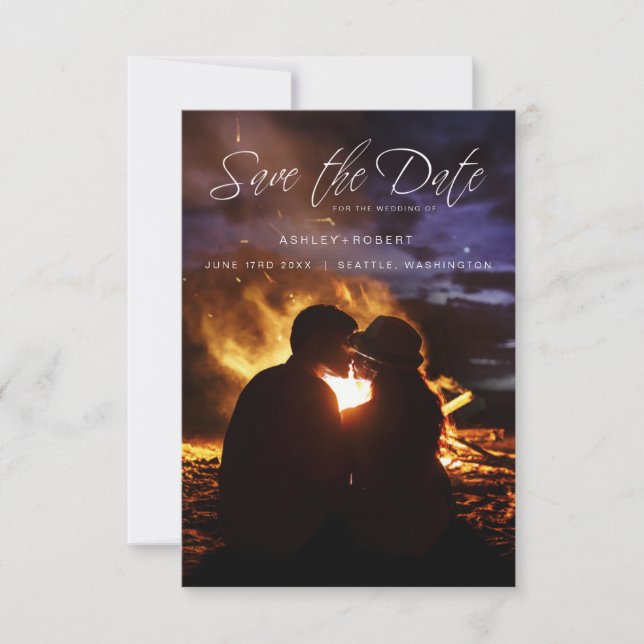 Whimsical Script Typography Wedding Photo Engaged Save The Date (Front)