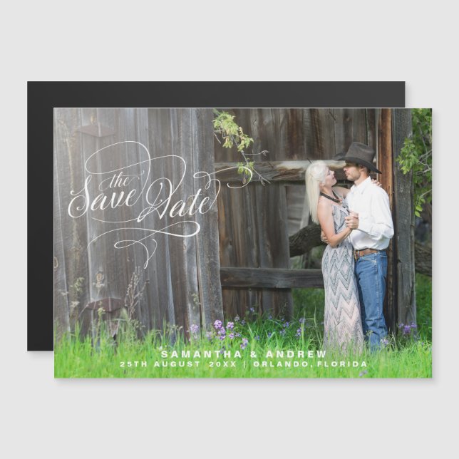 Whimsical Script Wedding Photo Save The Date Magnetic Invitation (Front/Back)