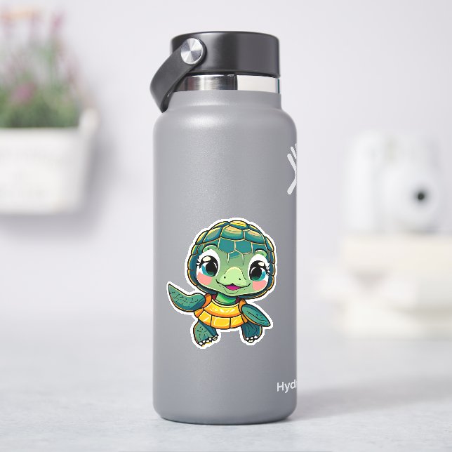 Whimsical sea turtle sticker for kids (HydroFlask)