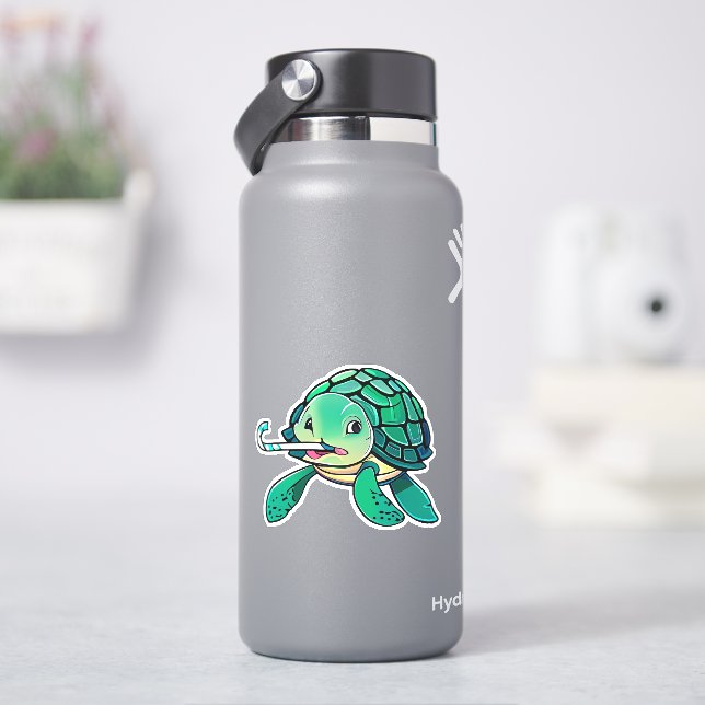 Whimsical sea turtle sticker for kids (HydroFlask)